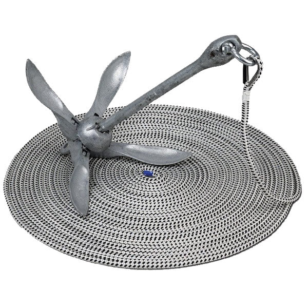 Ankersett med 30 meter polyestertau Ø10 mm og 3,2 kg paraplyanker