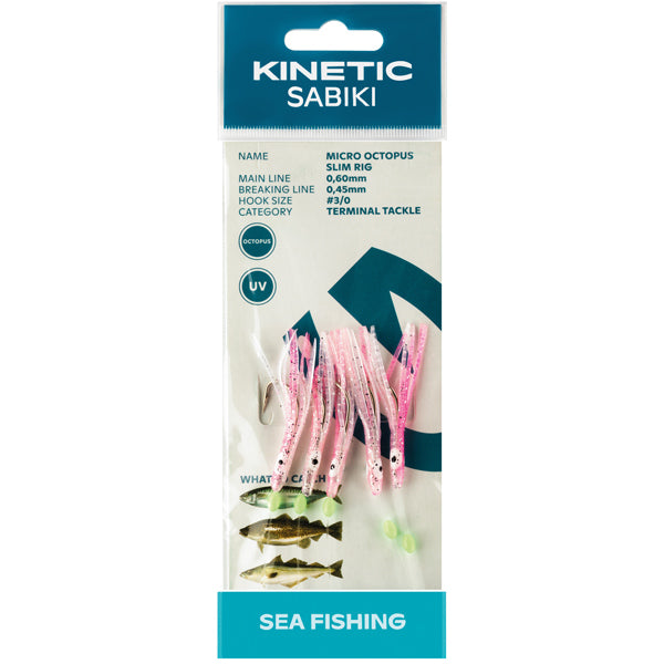 Kinetic, Sabiki Squid Makrell/Torsk, 5 stk Rosa/Glimmer, #3/0, 0,60mm/0,45mm
