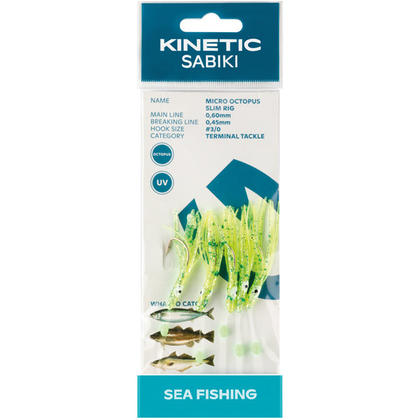 Kinetic, Sabiki Octopus Makrell/Cod, 5pc, Green/Mica, #3/0 krok, 0,60mm/0,45mm Nylon Line
