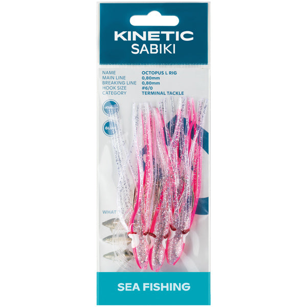Kinetic, Sabiki Octopus Cod/Tough, 3 stk Rosa/Glimmer, 6/0