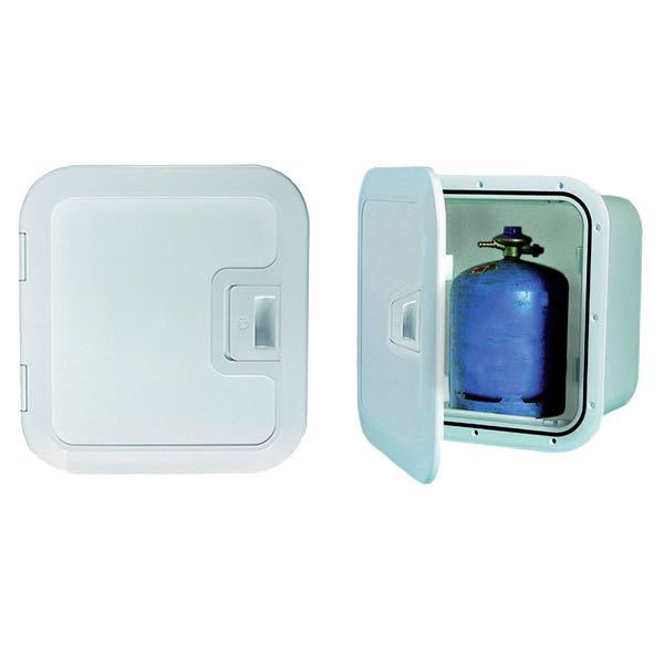 Gassoppbevaringsboks med dør for skottmontering, 250 mm dybde, Hvit