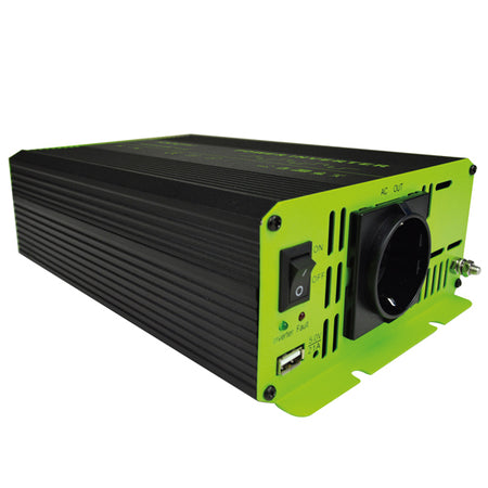 1852 inverter set fra siden med tekniske specifikationer og tilkoblingsmuligheder synlige.