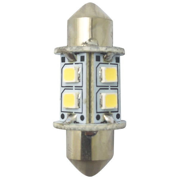 1852, LED pinole pære 31mm 10-36Vdc kald hvit, 2 stk, 6000K, 0,8W