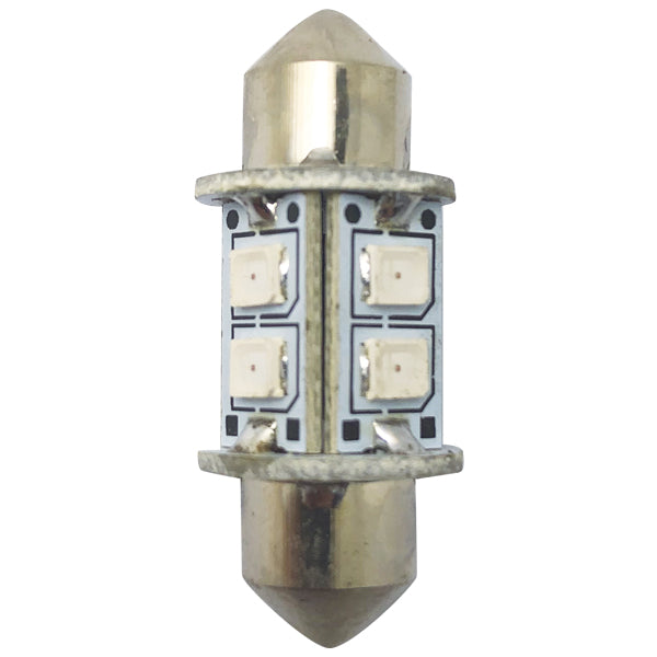 1852, LED Pinol pære 31mm 10-36Vdc rød, 2 stk, 0,8 W, 60 lumen