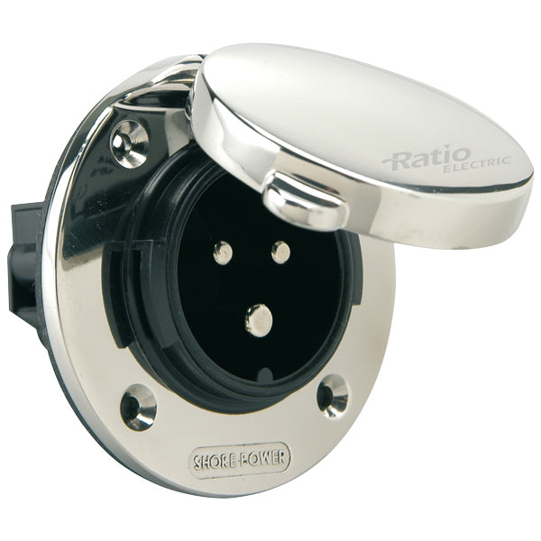 Ratio, Landstrømstøpsel med deksel RF, Rustfritt, 250V 16A