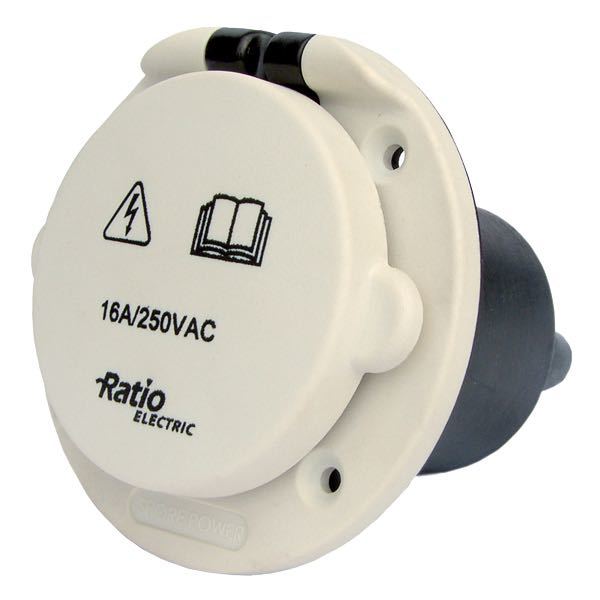 Ratio, landstrømplugg (hann) med deksel, glassfiber/nylon, 250 V - 16 A