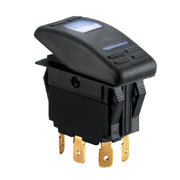 Vanntett bryter m/symbol, LED, 3 poler (på)/av, 12V, maks. 15 Amp.