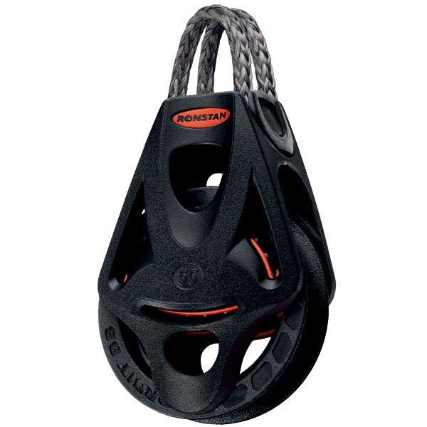 Ronstan, Orbit enkeltblokk med hunde-swoosh, serie 40, 325 kg arbeidsbelastning, 700 kg bruddstyrke, 9 mm maks taudiameter, 36 g vekt