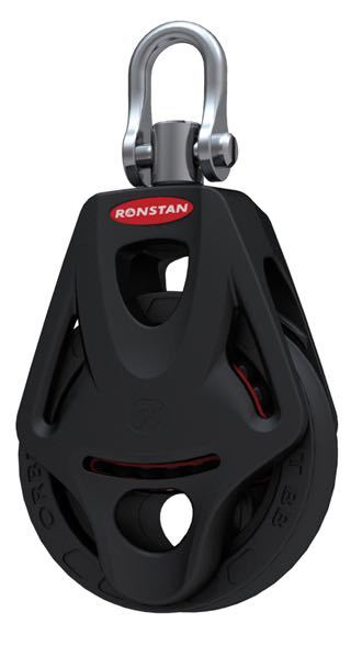Ronstan, Orbit enkeltblokk med svivel og hundesmekker, serie 55, 500 kg bruddstyrke, 55 mm skivediameter, 88 g