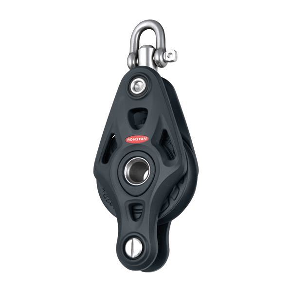 Ronstan, kjerne enkeltblokk med svivel og hundesmekker, serie 75, 1500 kg - 3000 kg, 75 mm skivediameter