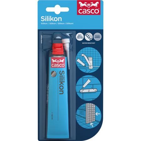 Casco silikone fugemasse i transparent 40 ml tube, set forfra